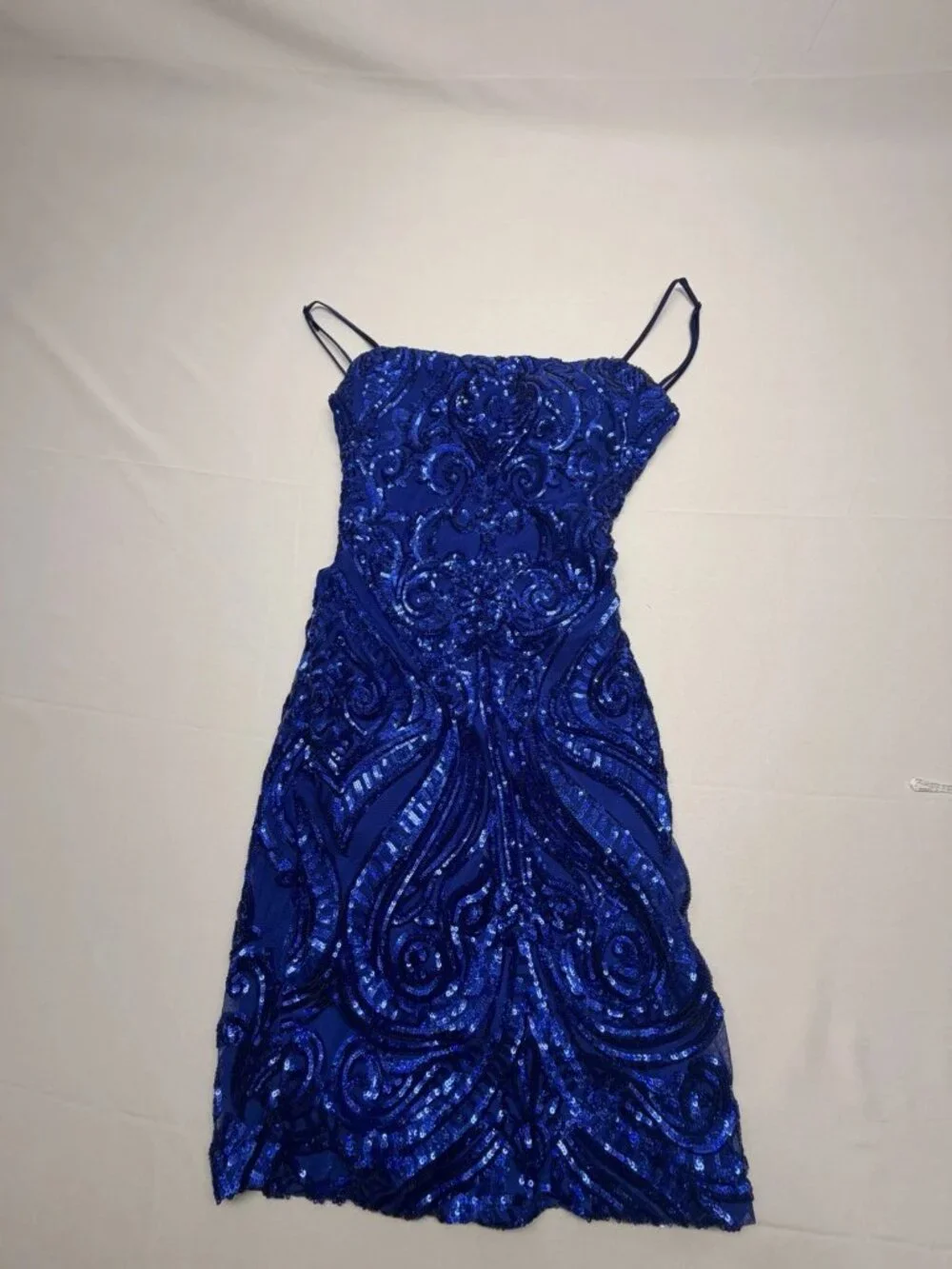 B. Darlin Blue Sequin Lace Up Cocktail Dress